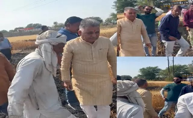 फसल में लगी आग बुझाने काफिला रोक खेत में उतरे मंत्री  मंत्री इंदर सिंह परमार