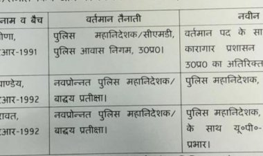 प्रशासनिक फेरबदल, फिर आईपीएस अफसर इधर से उधर, डीजीपी की नियुक्ति के बाद तीन डीजी का तबादला