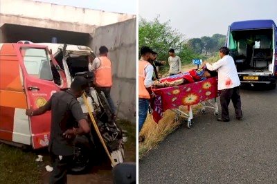 दिल्ली-मुंबई एक्सप्रेस वे पर पुलिया से नीचे गिरी एंबुलेंस, दो की मौत, रात भर अंदर फंसा रहा ड्राइवर, सुबह खबर मिली