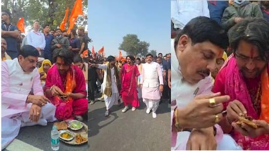 हिंदू एकता पदयात्रा में पैदल चले सीएम मोहन यादव, सड़क पर बैठकर खाई पूड़ी-सब्जी,मथुरा में पं. धीरेंद्र शास्त्री  के साथी बने; आज बांके बिहारी मंदिर पर समापन