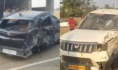 दर्दनाक हादसा :स्टीयरिंग में फंसने से ड्राइवर की मौत,कार को 70-मीटर घसीटने के बाद पलटी आबकारी विभाग की गाड़ी ;  तीन लोग घायल