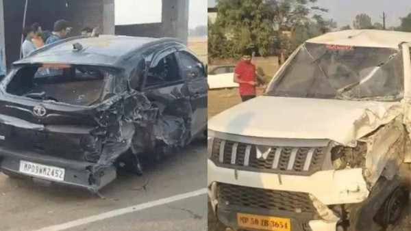 दर्दनाक हादसा :स्टीयरिंग में फंसने से ड्राइवर की मौत,कार को 70-मीटर घसीटने के बाद पलटी आबकारी विभाग की गाड़ी ;  तीन लोग घायल